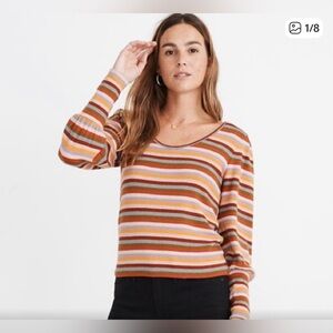 Madewell Multicolored Striped Knit Scoop Neck Sweater Puff Sleeves Size XS